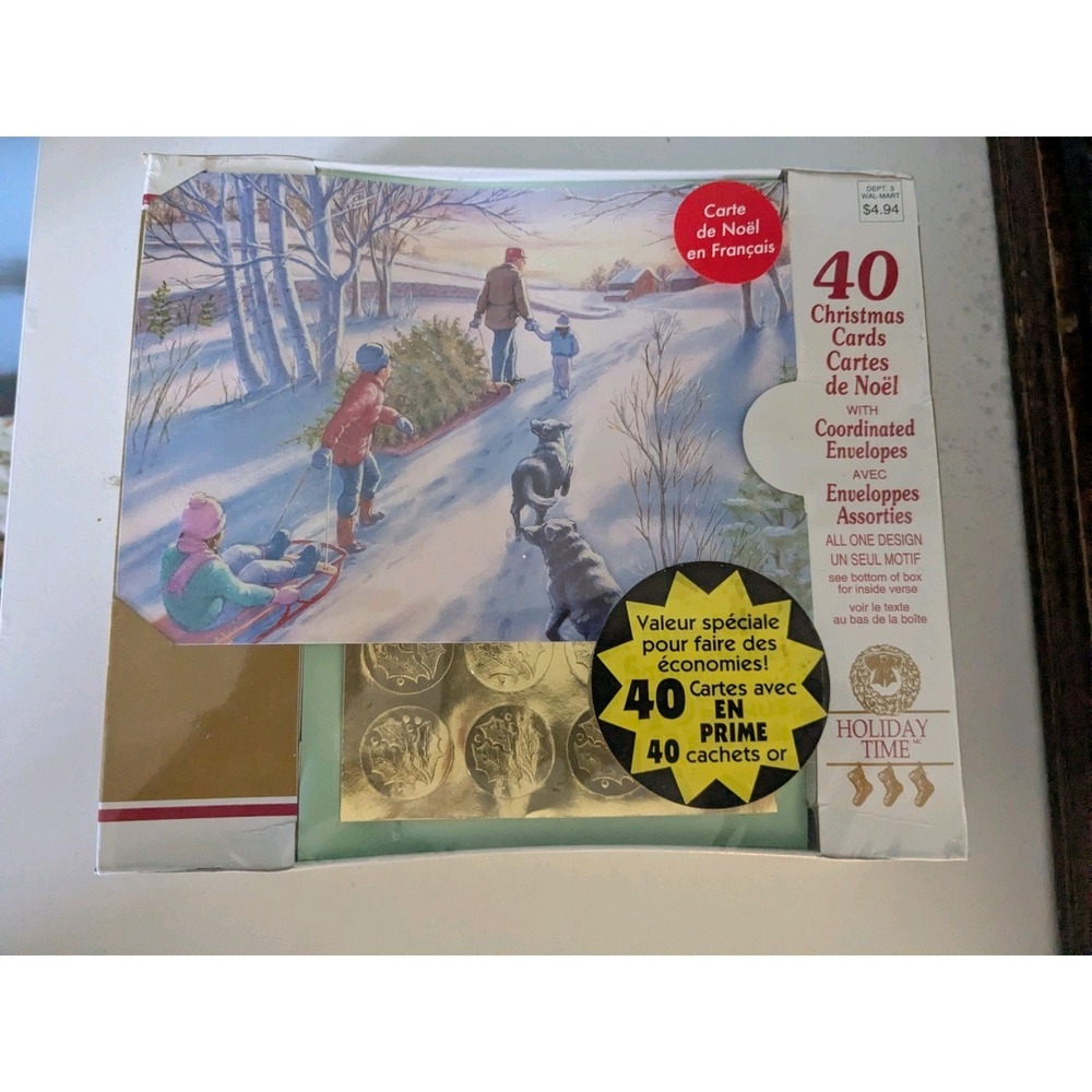 Vintage French Christmas Cards Box Set of 40 w Envelopes Holiday  Winter Scene